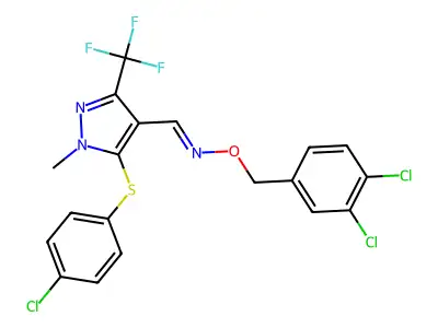 1-[5-(4-chlorophenyl)sulfanyl-1-methyl-3-(trifluoromethyl)pyrazol-4-yl]-N-[(3,4-dichlorophenyl)methoxy]methanimine structure