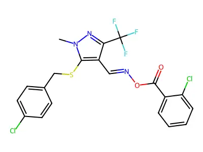 [[5-[(4-chlorophenyl)methylsulfanyl]-1-methyl-3-(trifluoromethyl)pyrazol-4-yl]methylideneamino] 2-chlorobenzoate structure