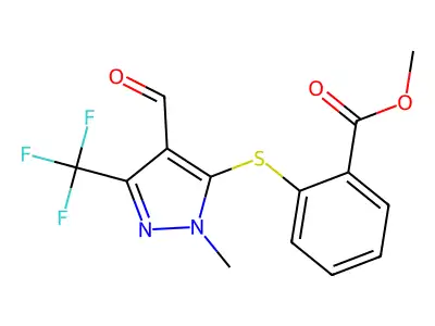 Methyl 2-{[4-formyl-1-methyl-3-(trifluoromethyl)-1H-pyrazol-5-yl]sulfanyl}benzenecarboxylate structure