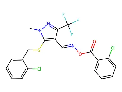 [[5-[(2-chlorophenyl)methylsulfanyl]-1-methyl-3-(trifluoromethyl)pyrazol-4-yl]methylideneamino] 2-chlorobenzoate structure