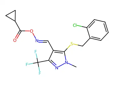 [[5-[(2-chlorophenyl)methylsulfanyl]-1-methyl-3-(trifluoromethyl)pyrazol-4-yl]methylideneamino] cyclopropanecarboxylate structure