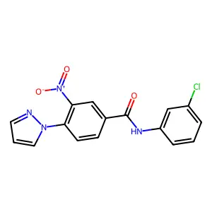 N-(3-chlorophenyl)-3-nitro-4-(1H-pyrazol-1-yl)benzenecarboxamide structure