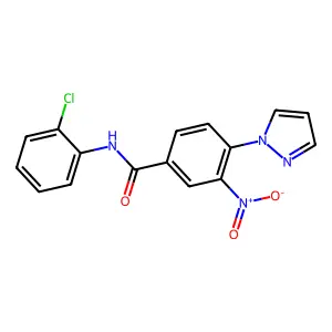 N-(2-chlorophenyl)-3-nitro-4-(1H-pyrazol-1-yl)benzenecarboxamide structure