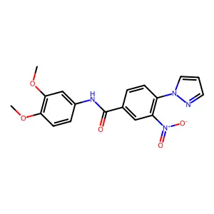 N-(3,4-dimethoxyphenyl)-3-nitro-4-(1H-pyrazol-1-yl)benzenecarboxamide structure