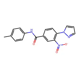 N-(4-methylphenyl)-3-nitro-4-(1H-pyrazol-1-yl)benzenecarboxamide structure