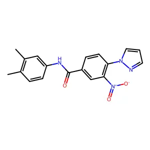 N-(3,4-dimethylphenyl)-3-nitro-4-(1H-pyrazol-1-yl)benzenecarboxamide structure