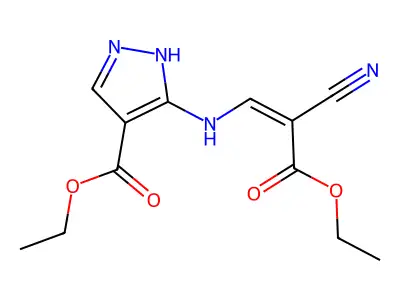 Ethyl-3-(2-carbethoxy-2-cyanoethenyl)amino-1H-pyrazole-4-carboxylate, (E)- structure
