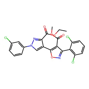 methyl 5-[1-(3-chlorophenyl)-3-(ethoxycarbonyl)-1H-pyrazol-4-yl]-3-(2,6-dichlorophenyl)-1,2-oxazole-4-carboxylate structure
