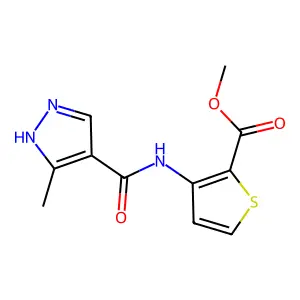 methyl 3-{[(3-methyl-1H-pyrazol-4-yl)carbonyl]amino}-2-thiophenecarboxylate structure