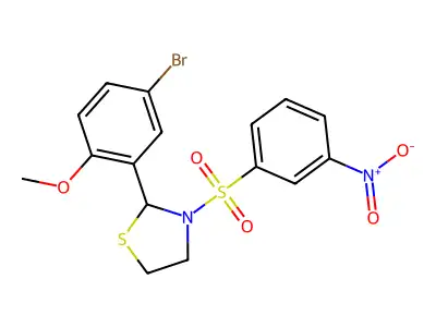 2-(5-Bromo-2-methoxyphenyl)-3-(3-nitrophenyl)sulfonyl-1,3-thiazolidine structure