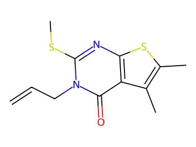 5,6-Dimethyl-2-methylthio-3-prop-2-enyl-3-hydrothiopheno[2,3-d]pyrimidin-4-one structure