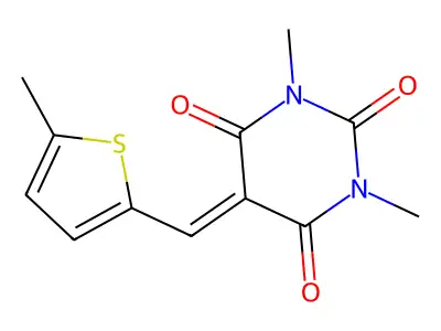 1,3-Dimethyl-5-(5-methyl-thiophen-2-ylmethylene)-pyrimidine-2,4,6-trione structure