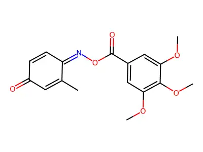 (E)-3-methyl-4-(((3,4,5-trimethoxybenzoyl)oxy)imino)cyclohexa-2,5-dienone structure