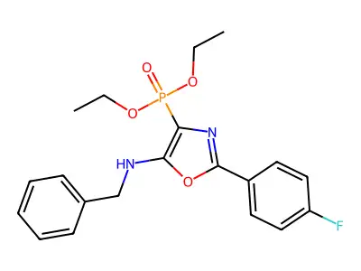 N-benzyl-4-diethoxyphosphoryl-2-(4-fluorophenyl)-1,3-oxazol-5-amine structure
