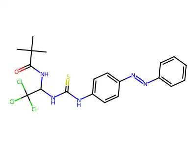 (E)-N-(2,2,2-trichloro-1-(3-(4-(phenyldiazenyl)phenyl)thioureido)ethyl)pivalamide structure