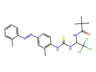 (E)-N-(2,2,2-trichloro-1-(3-(2-methyl-4-(o-tolyldiazenyl)phenyl)thioureido)ethyl)pivalamide structure