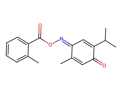 (Z)-2-isopropyl-5-methyl-4-(((2-methylbenzoyl)oxy)imino)cyclohexa-2,5-dienone structure