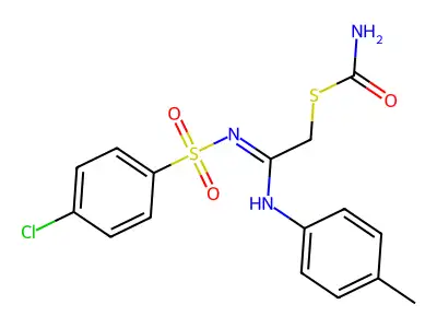 S-[2-(4-chlorophenyl)sulfonylimino-2-(4-methylanilino)ethyl] carbamothioate structure