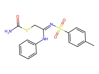S-[2-anilino-2-(4-methylphenyl)sulfonyliminoethyl] carbamothioate structure