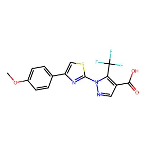 1-[4-(4-methoxyphenyl)-1,3-thiazol-2-yl]-5-(trifluoromethyl)-1H-pyrazole-4-carboxylic acid structure