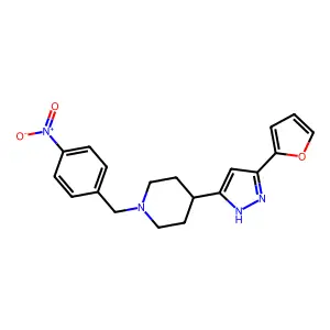 4-[5-(2-furyl)-1H-pyrazol-3-yl]-1-(4-nitrobenzyl)piperidine structure