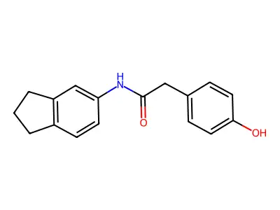 N-(2,3-dihydro-1H-inden-5-yl)-2-(4-hydroxyphenyl)acetamide structure