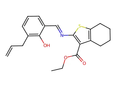 Ethyl 4,5,6,7-tetrahydro-2-[[[2-hydroxy-3-(2-propen-1-yl)phenyl]methylene]amino]benzo[b]thiophene-3-carboxylate structure