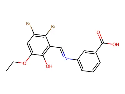 3-{[(E)-(2,3-dibromo-5-ethoxy-6-hydroxyphenyl)methylidene]amino}benzoic acid structure