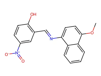 (E)-2-(((4-methoxynaphthalen-1-yl)imino)methyl)-4-nitrophenol structure