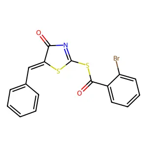 S-(5-benzylidene-4-oxo-4,5-dihydro-1,3-thiazol-2-yl) 2-bromobenzenecarbothioate structure