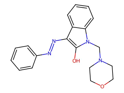 1-(morpholinomethyl)-1H-indole-2,3-dione 3-(N-phenylhydrazone) structure