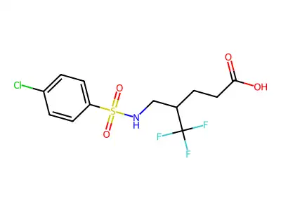 4-({[(4-Chlorophenyl)sulfonyl]amino}methyl)-5,5,5-trifluoropentanoic acid structure