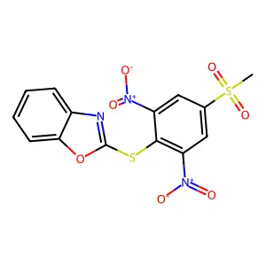 2-((4-(Methylsulfonyl)-2,6-dinitrophenyl)thio)benzo[d]oxazole structure