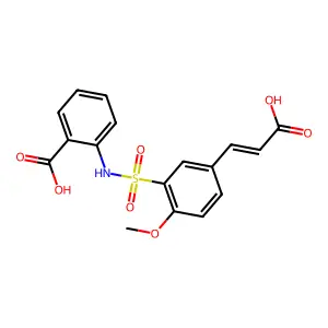 2-[({5-[(E)-2-carboxyethenyl]-2-methoxyphenyl}sulfonyl)amino]benzoic acid structure