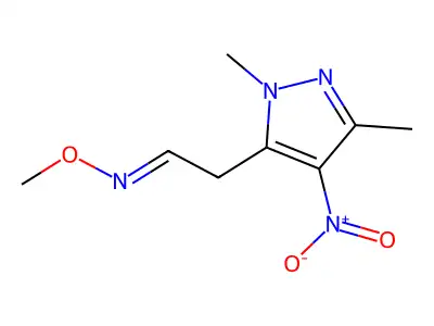 [2-(1,3-dimethyl-4-nitro-1H-pyrazol-5-yl)ethylidene](methoxy)amine structure
