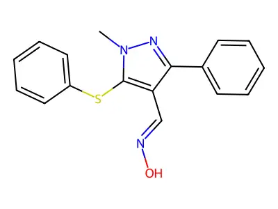 N-[(1-methyl-3-phenyl-5-phenylsulfanylpyrazol-4-yl)methylidene]hydroxylamine structure