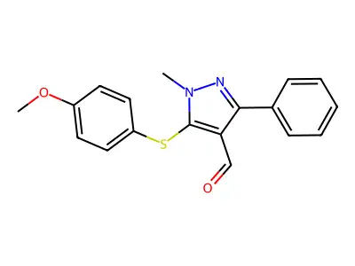 5-[(4-methoxyphenyl)sulfanyl]-1-methyl-3-phenyl-1H-pyrazole-4-carbaldehyde structure