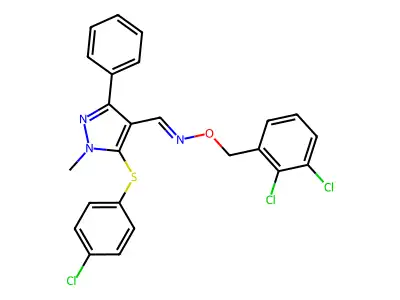 1-[5-(4-chlorophenyl)sulfanyl-1-methyl-3-phenylpyrazol-4-yl]-N-[(2,3-dichlorophenyl)methoxy]methanimine structure