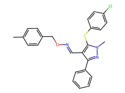 1-[5-(4-chlorophenyl)sulfanyl-1-methyl-3-phenylpyrazol-4-yl]-N-[(4-methylphenyl)methoxy]methanimine structure