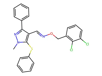 1-methyl-3-phenyl-5-(phenylsulfanyl)-1H-pyrazole-4-carbaldehyde O-(2,3-dichlorobenzyl)oxime structure