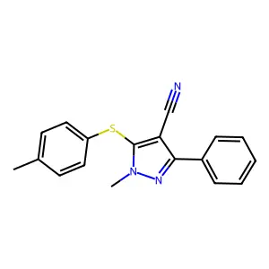1-methyl-5-[(4-methylphenyl)sulfanyl]-3-phenyl-1H-pyrazole-4-carbonitrile structure