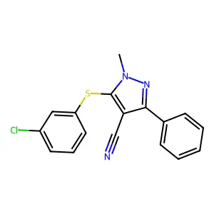 5-[(3-chlorophenyl)sulfanyl]-1-methyl-3-phenyl-1H-pyrazole-4-carbonitrile structure