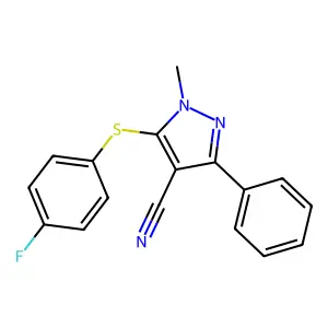 5-[(4-fluorophenyl)sulfanyl]-1-methyl-3-phenyl-1H-pyrazole-4-carbonitrile structure