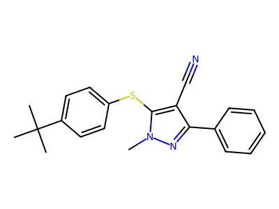 5-{[4-(tert-butyl)phenyl]sulfanyl}-1-methyl-3-phenyl-1H-pyrazole-4-carbonitrile structure