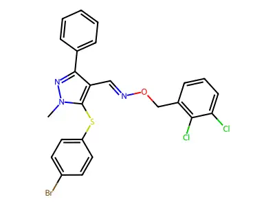 ({5-[(4-bromophenyl)sulfanyl]-1-methyl-3-phenylpyrazol-4-yl}methylidene)[(2,3-dichlorophenyl)methoxy]amine structure