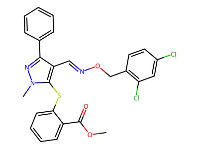 methyl 2-[4-[(2,4-dichlorophenyl)methoxyiminomethyl]-2-methyl-5-phenylpyrazol-3-yl]sulfanylbenzoate structure
