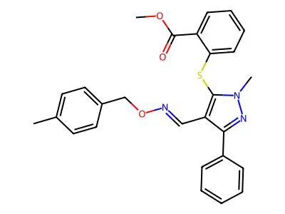 Methyl 2-[2-methyl-4-[(4-methylphenyl)methoxyiminomethyl]-5-phenyl-pyrazol-3-yl]sulfanylbenzoate structure