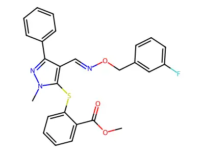 Methyl 2-[4-[(3-fluorophenyl)methoxyiminomethyl]-2-methyl-5-phenyl-pyrazol-3-yl]sulfanylbenzoate structure