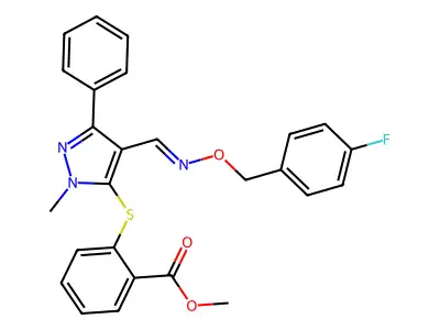 Methyl 2-[4-[(4-fluorophenyl)methoxyiminomethyl]-2-methyl-5-phenyl-pyrazol-3-yl]sulfanylbenzoate structure
