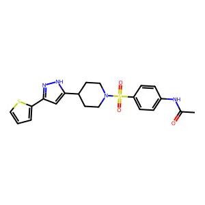 N-[4-({4-[3-(2-thienyl)-1H-pyrazol-5-yl]piperidino}sulfonyl)phenyl]acetamide structure